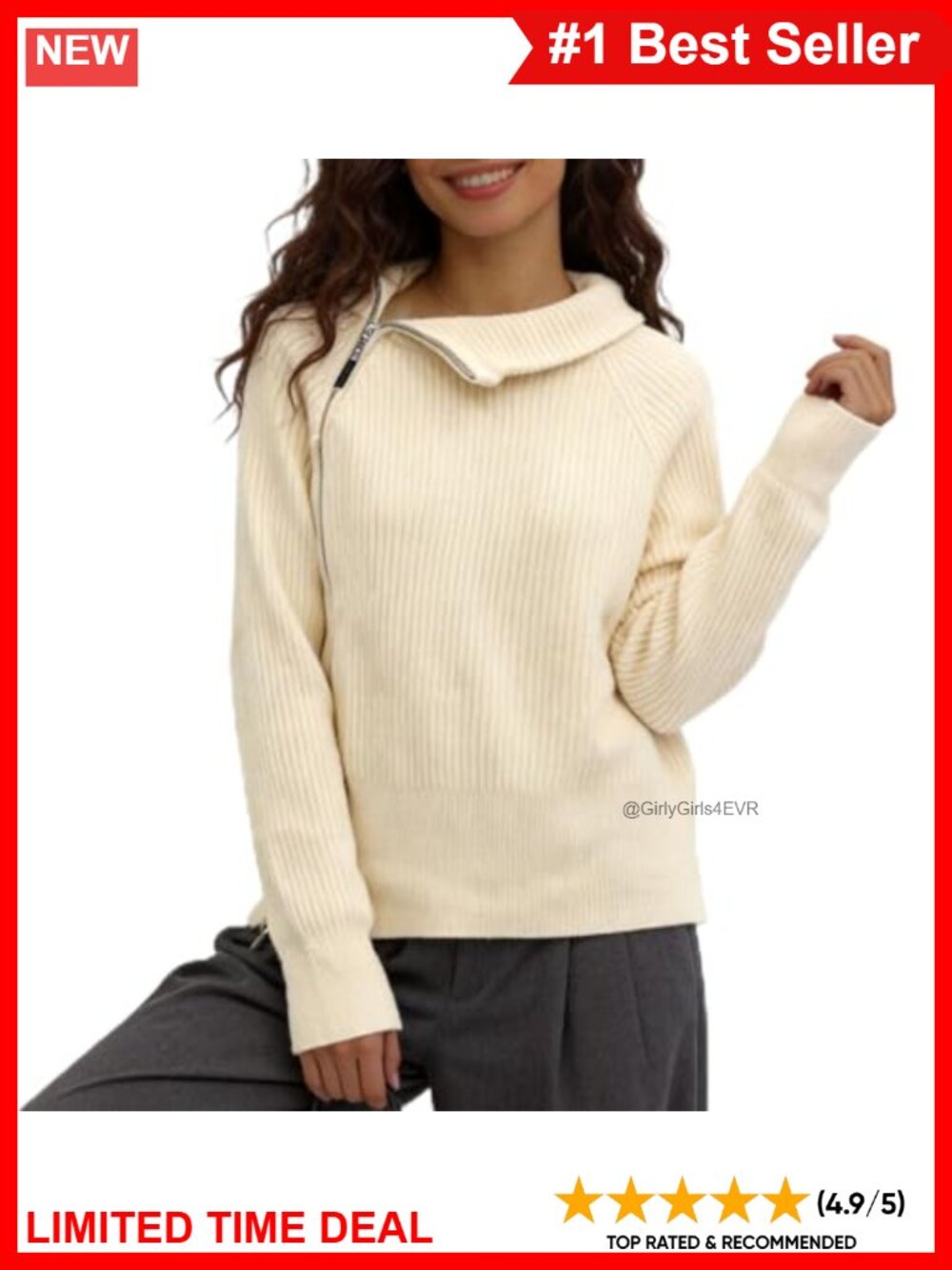 Chunky Knit Long Sleeve Half Zip Pullover Sweater Women Turtleneck
